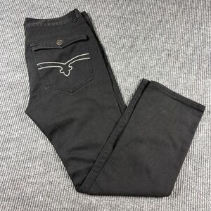 Jeanetix Mens Black Denim Jeans Size 36 Embroidered Flap Pockets Straight Leg